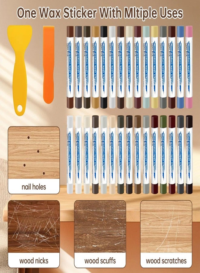 HEHIPLE 30+2P Wood Filler Sticks, 30 Colos Wood Filler Putty Wax Crayons Furniture Repair Kit Putty Stick for Baseboard Cabinets Furniture Floors(with 2 Scrapers) - Image 4